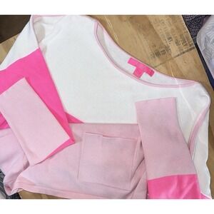 Lilly Pulitzer Westwood Tassel Coolmax Sweater Tri‎ Color Pink Poms Womens Large